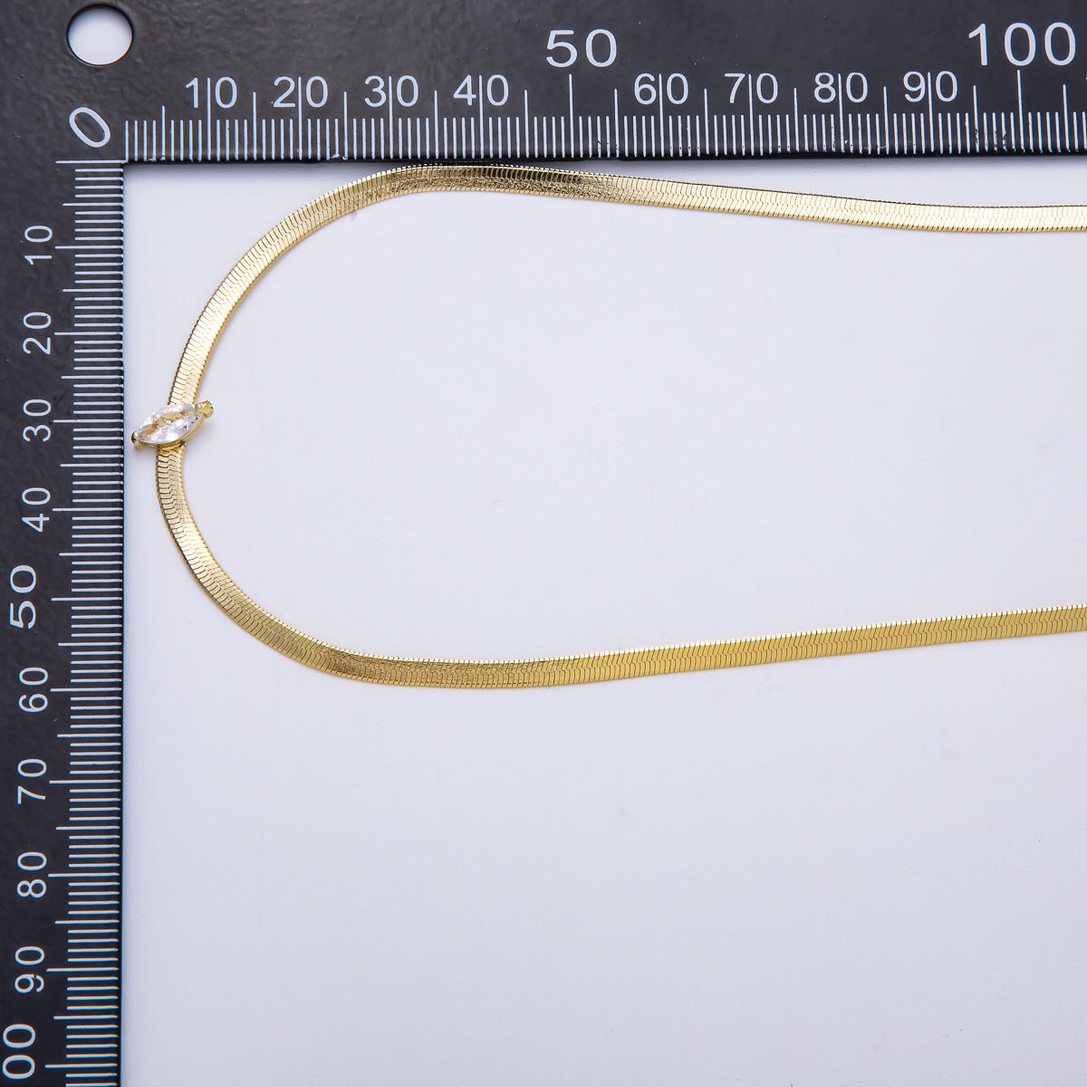 16K Gold Filled 3mm Clear Marquise CZ Herringbone Chain 17 Inch Necklace w. Extender | WA - 04348 - DLUXCA