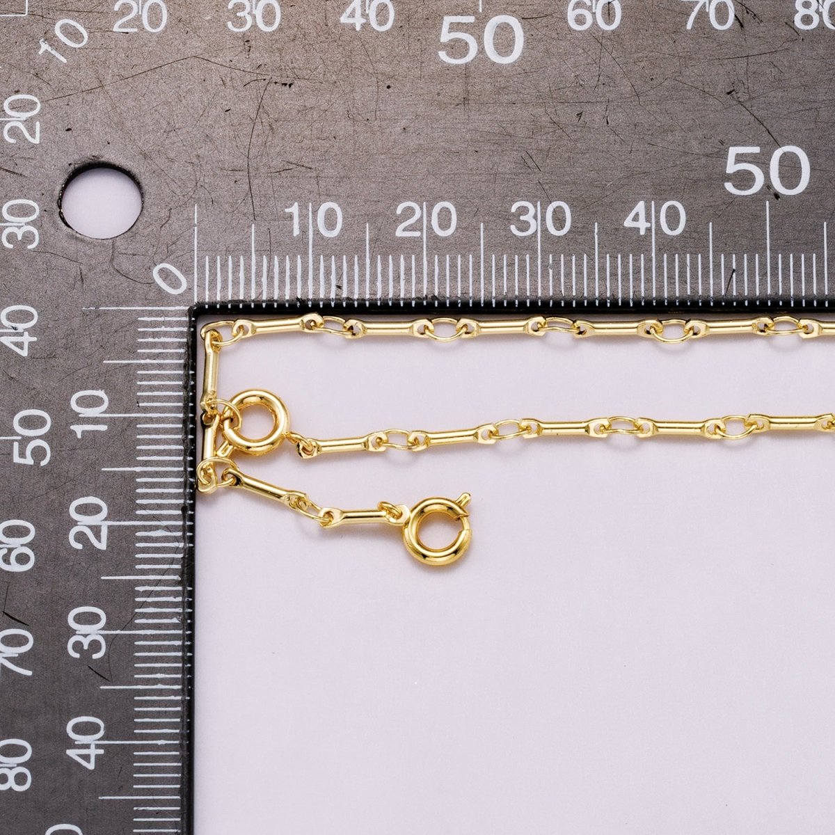 16K Gold Filled 3mm Minimalist Cable Bar Link Lariat Chain 17 Inch Necklace | WA - 04350 - DLUXCA