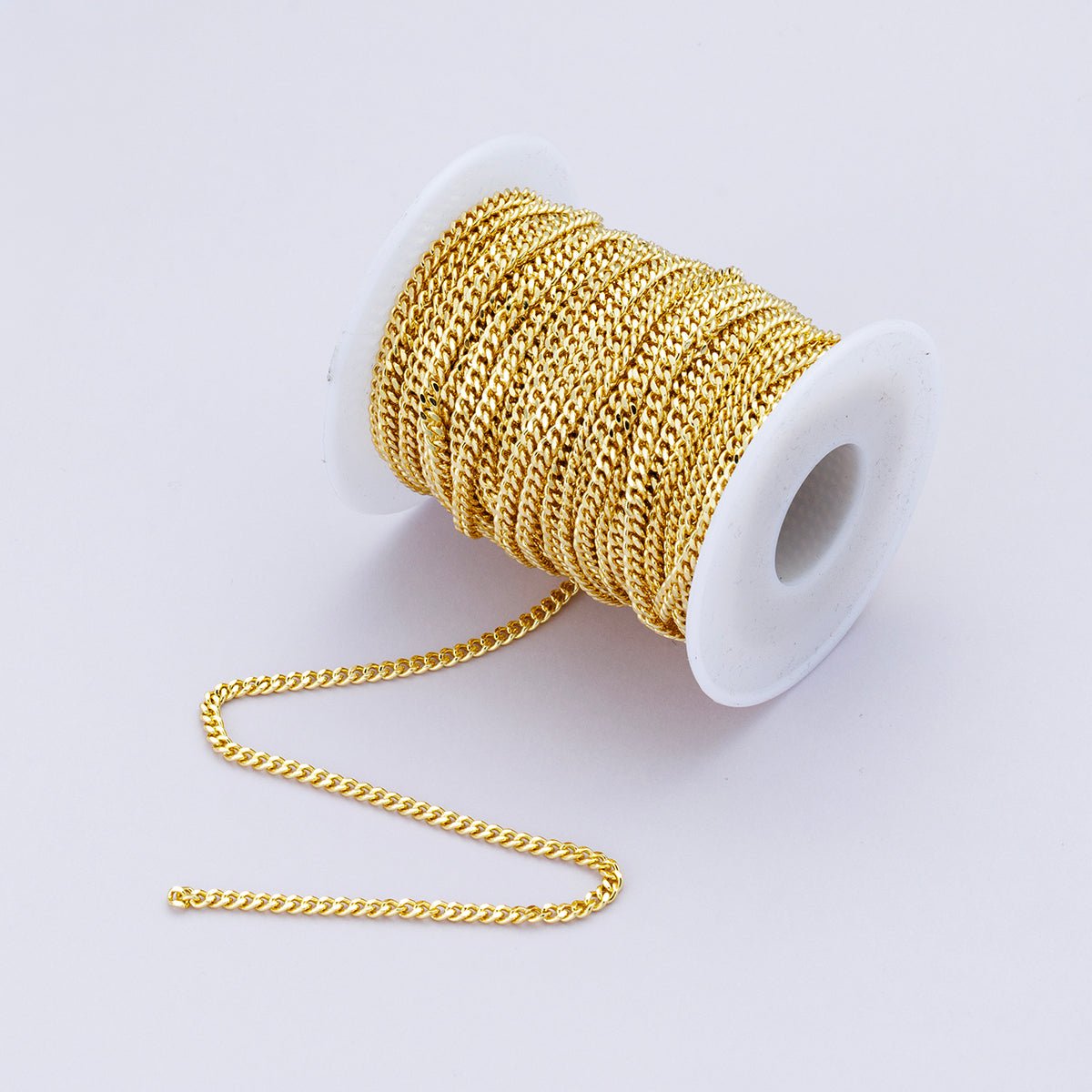 16K Gold Filled 3mm Minimalist Curb Unfinished Chain by Yard | Roll - 01863 - DLUXCA
