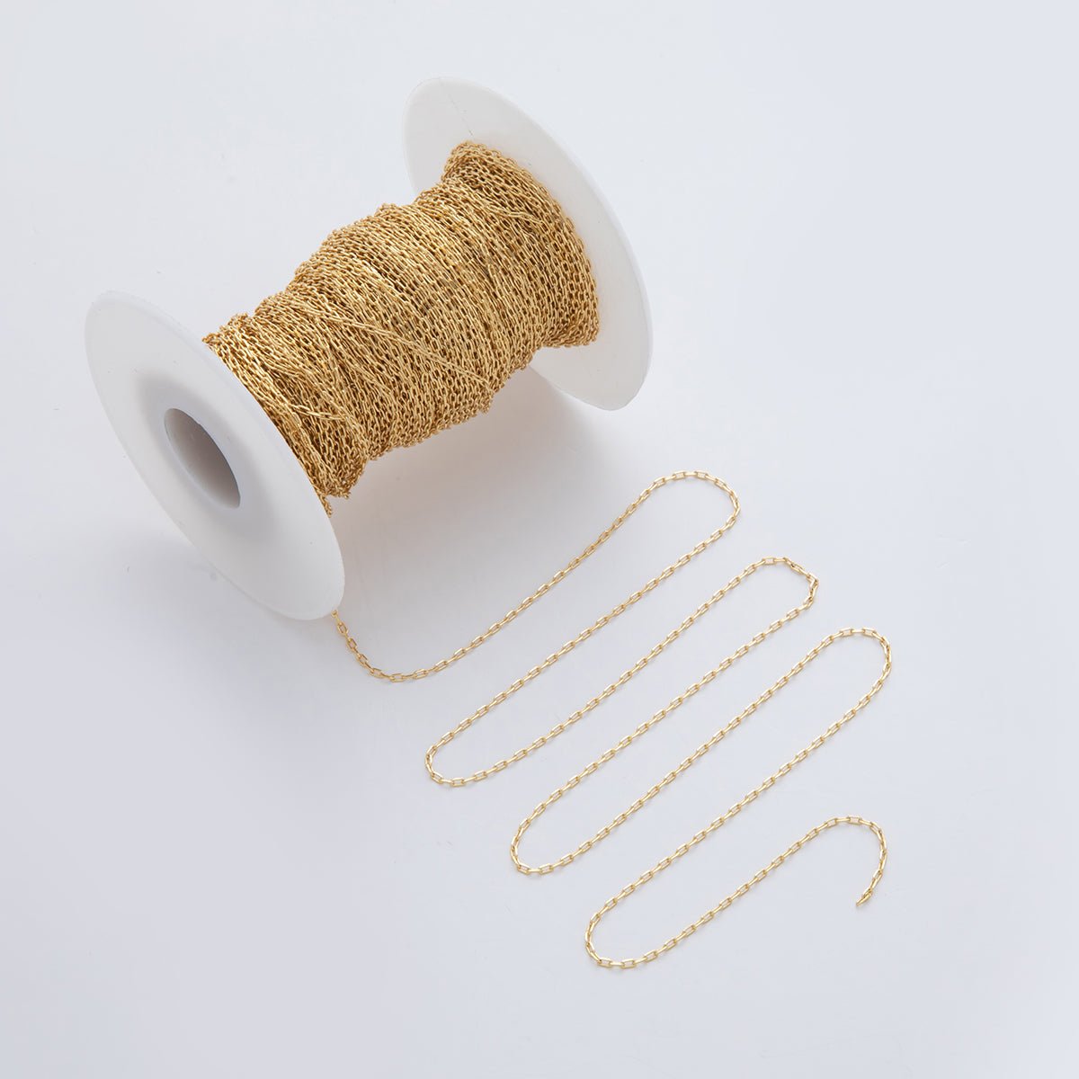16K Gold Filled 3mm Minimalist Dainty Paperclip Unfinished Chain by Yard | Roll - 1562 - DLUXCA