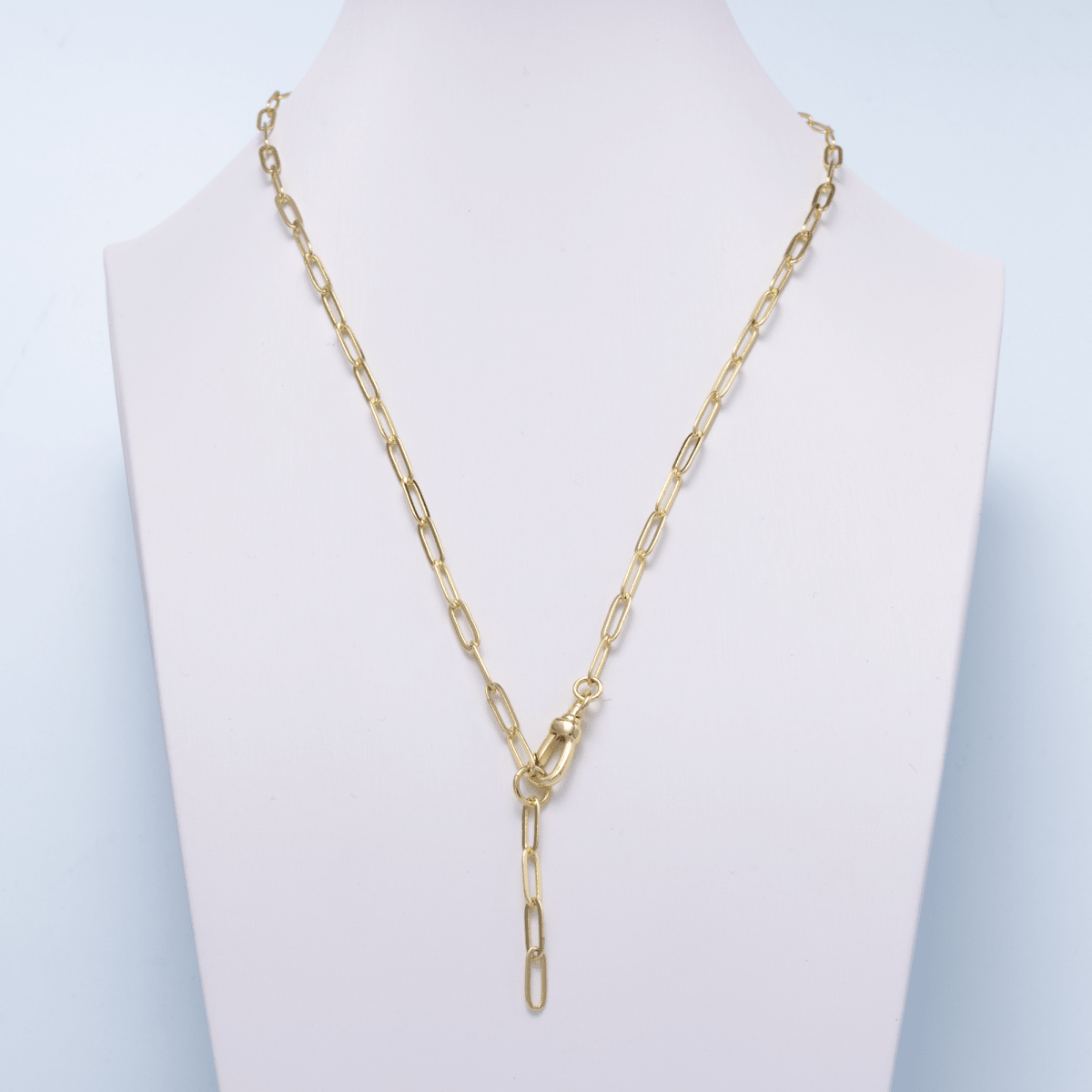16K Gold Filled 3mm Minimalist Paperclip Lariat Chain 18 Inch Necklace | WA - 04501 - DLUXCA