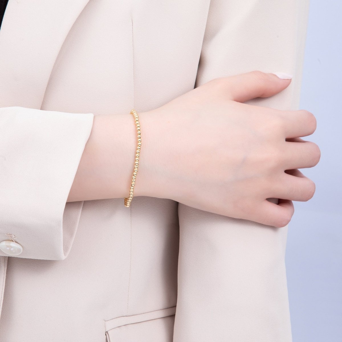 16K Gold Filled 3mm Minimalist Round Ball Stretch Bracelet | WA - 04149 - DLUXCA