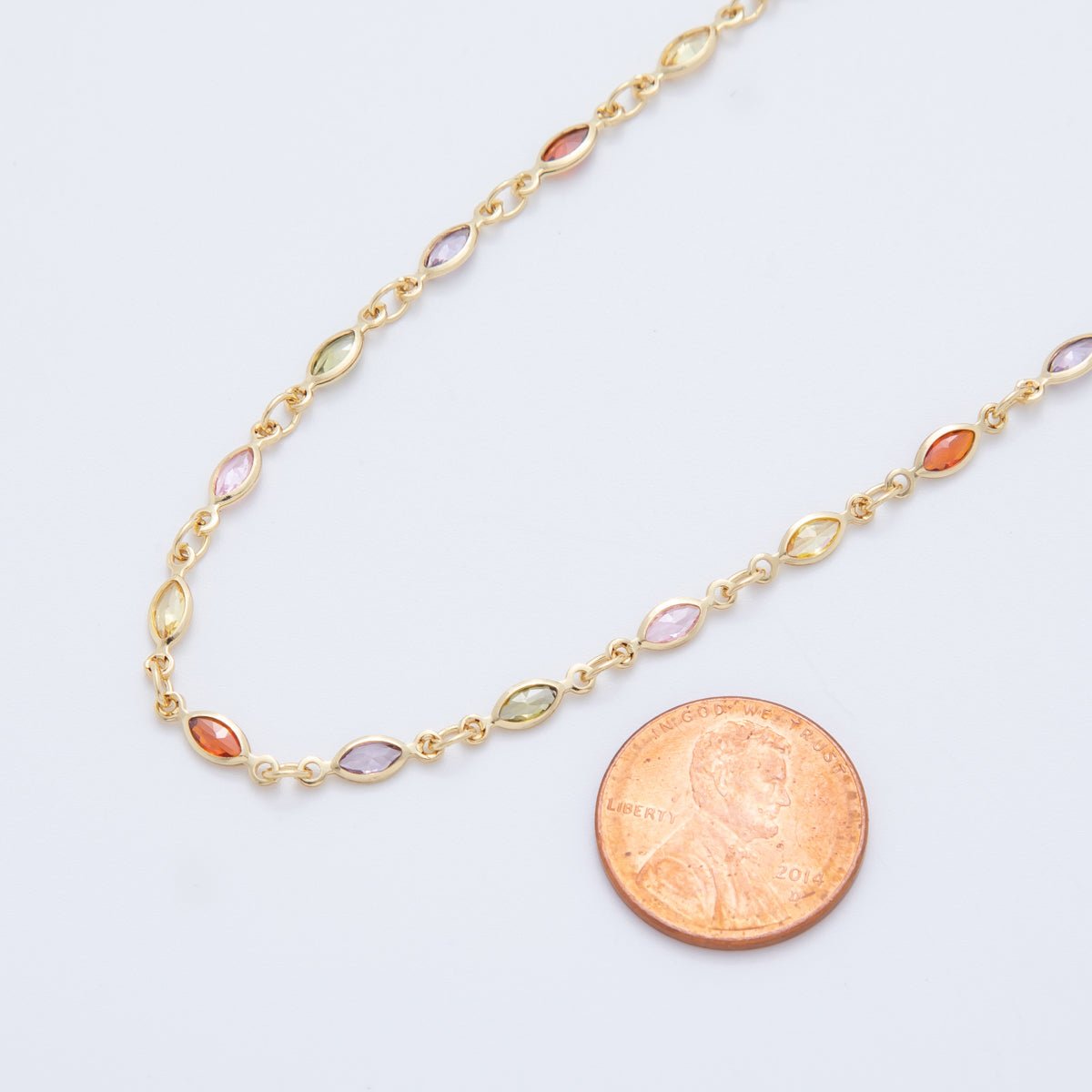 16K Gold Filled 3mm Multicolor CZ Multifaceted Marquise Unfinished Chain by Yard | Roll - 1605 - DLUXCA