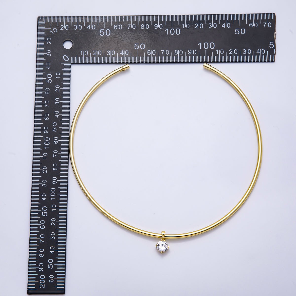 16K Gold Filled 3mm Round Solitaire CZ Tube Choker Floating Collar Necklace | WA - 04363 - DLUXCA