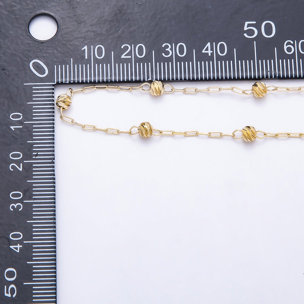 16K Gold Filled 3mm Textured Bead Station Cable Unfinished Chain by Yard | Roll-01901 - DLUXCA