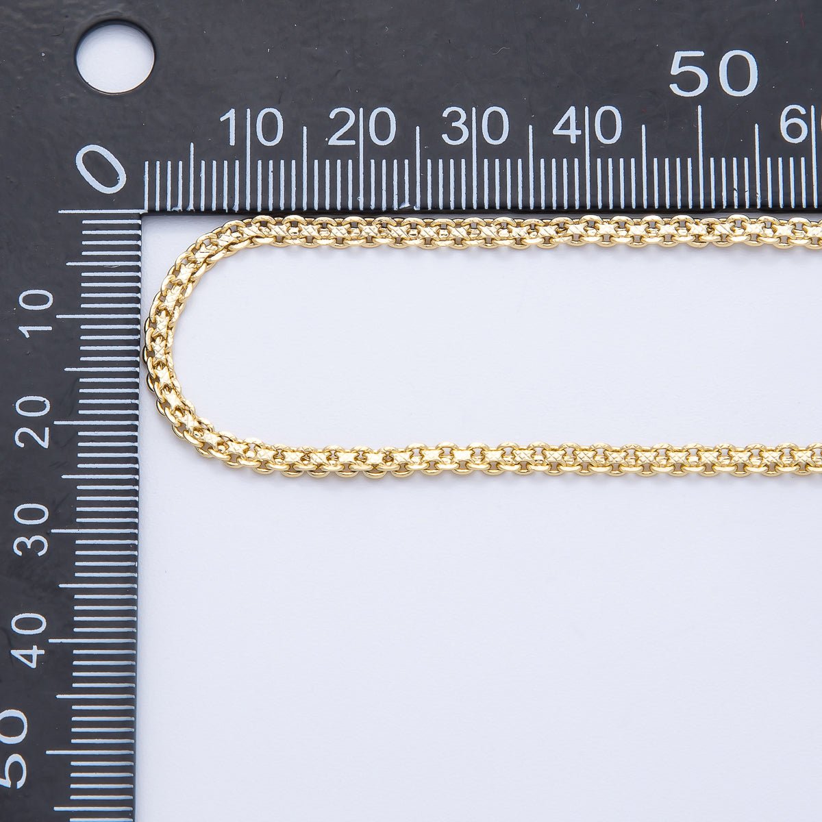 16K Gold Filled 3mm Textured Box Chain Unfinished Chain by Yard | ROLL - 1822 - DLUXCA