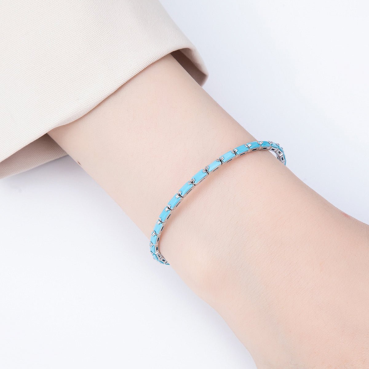 16K Gold Filled 3mm Turquoise Baguette Cuff Bracelet in Gold & Silver | WA-02373 WA-02444 - DLUXCA