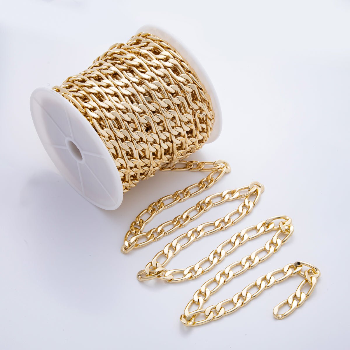 16K Gold Filled 3mm Unfinished Chunky Figaro Chain by Yard | ROLL - 1694 - DLUXCA