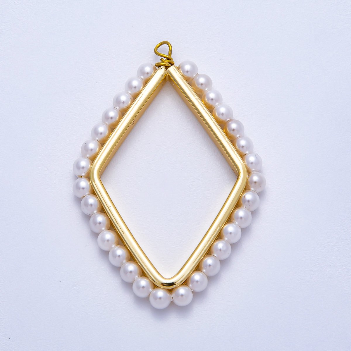 16K Gold Filled 41mm Shell Pearl Open Rhombus Geometric Charm | Charms - 00547 - DLUXCA
