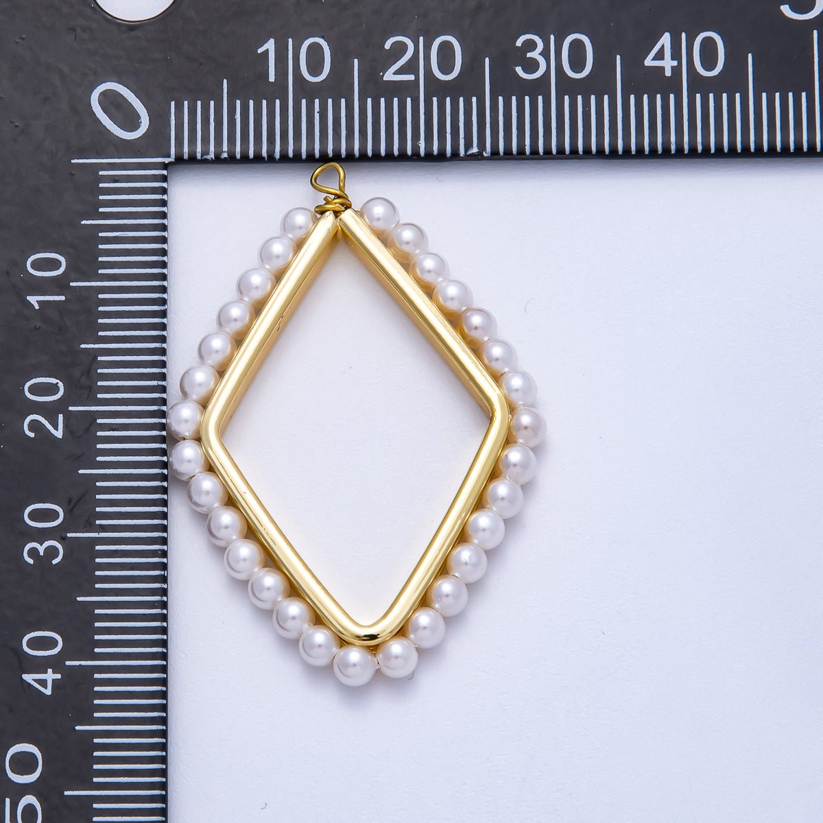 16K Gold Filled 41mm Shell Pearl Open Rhombus Geometric Charm | Charms - 00547 - DLUXCA