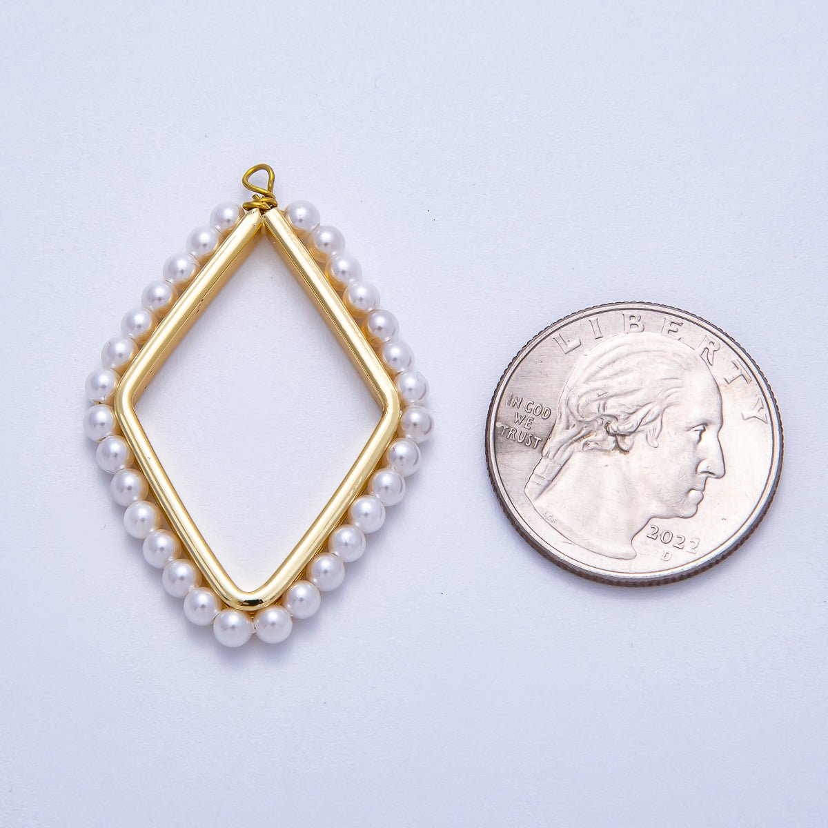 16K Gold Filled 41mm Shell Pearl Open Rhombus Geometric Charm | Charms - 00547 - DLUXCA