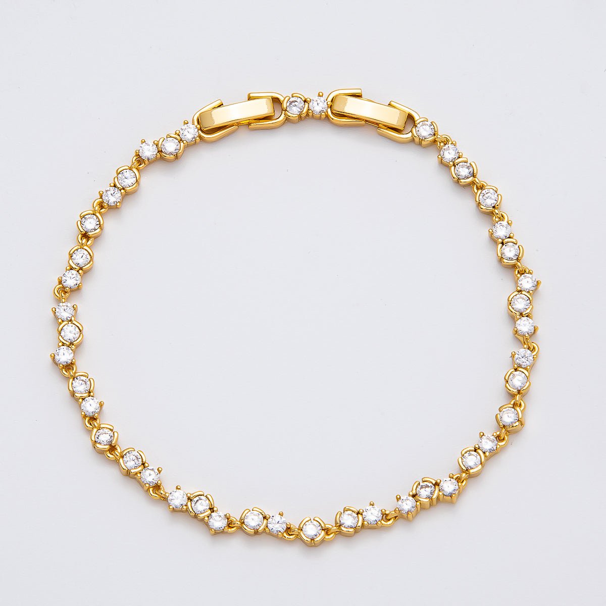 16K Gold Filled 4.2mm Clear CZ Cluster Tennis Chain 7 Inch Adjustable Bracelet | WA - 04272 - DLUXCA