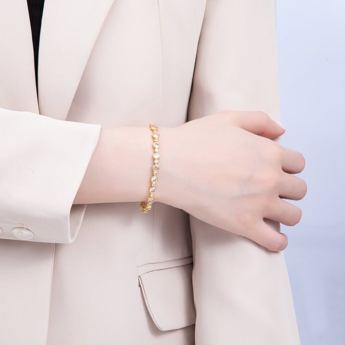 16K Gold Filled 4.2mm Clear CZ Cluster Tennis Chain 7 Inch Adjustable Bracelet | WA - 04272 - DLUXCA