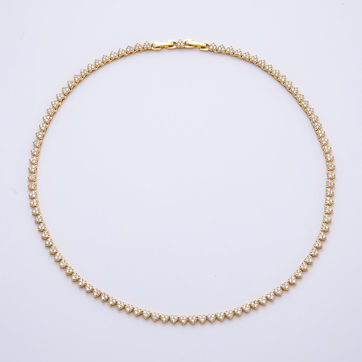 16K Gold Filled 4.3mm Micro Paved CZ Heart Spiked Tennis Chain 16.5 Inch Adjustable Necklace | WA-04685 - DLUXCA