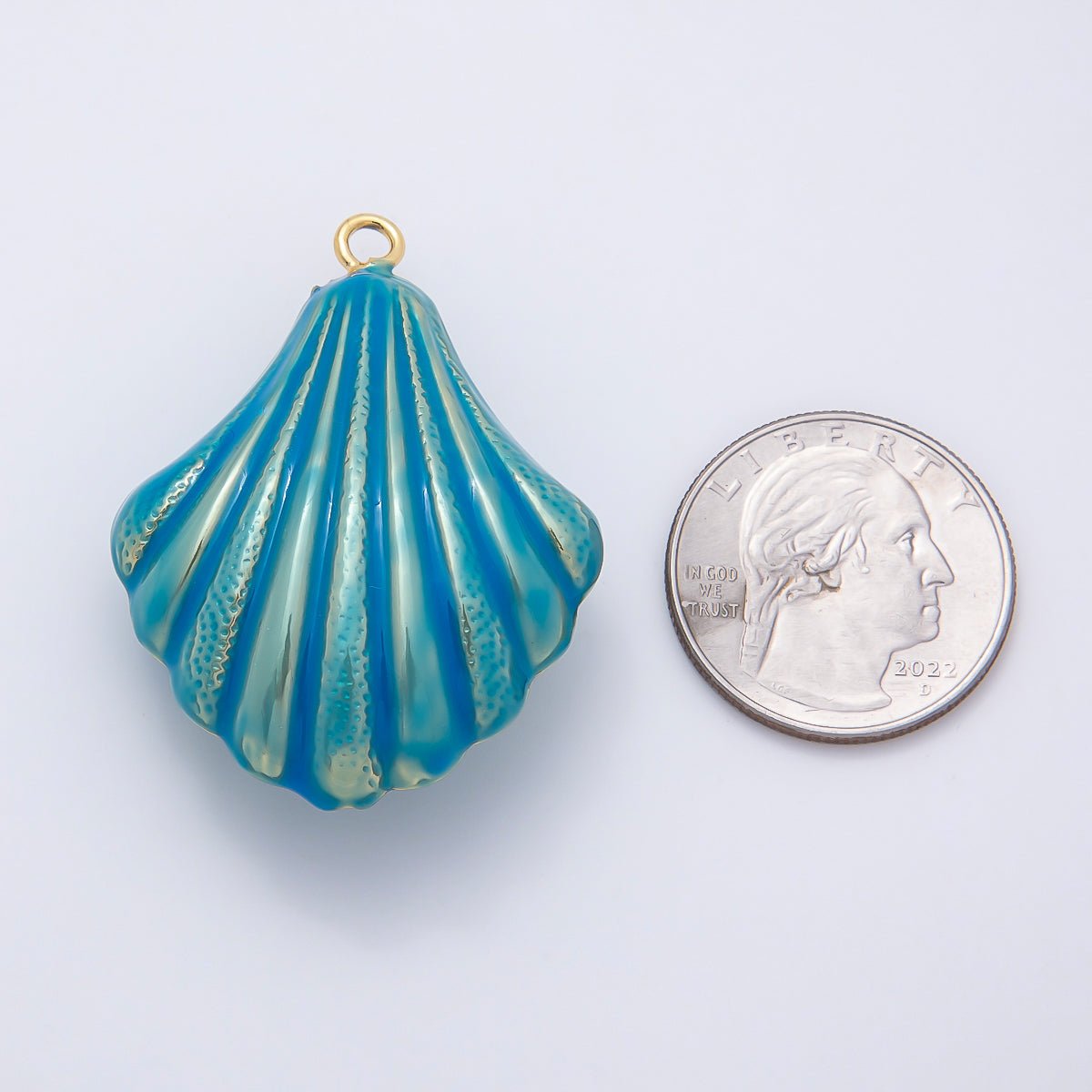 16K Gold Filled 45mm Blue, White Enamel Clam Sea Shell Charm | Charms-01058 Charms-01059 - DLUXCA