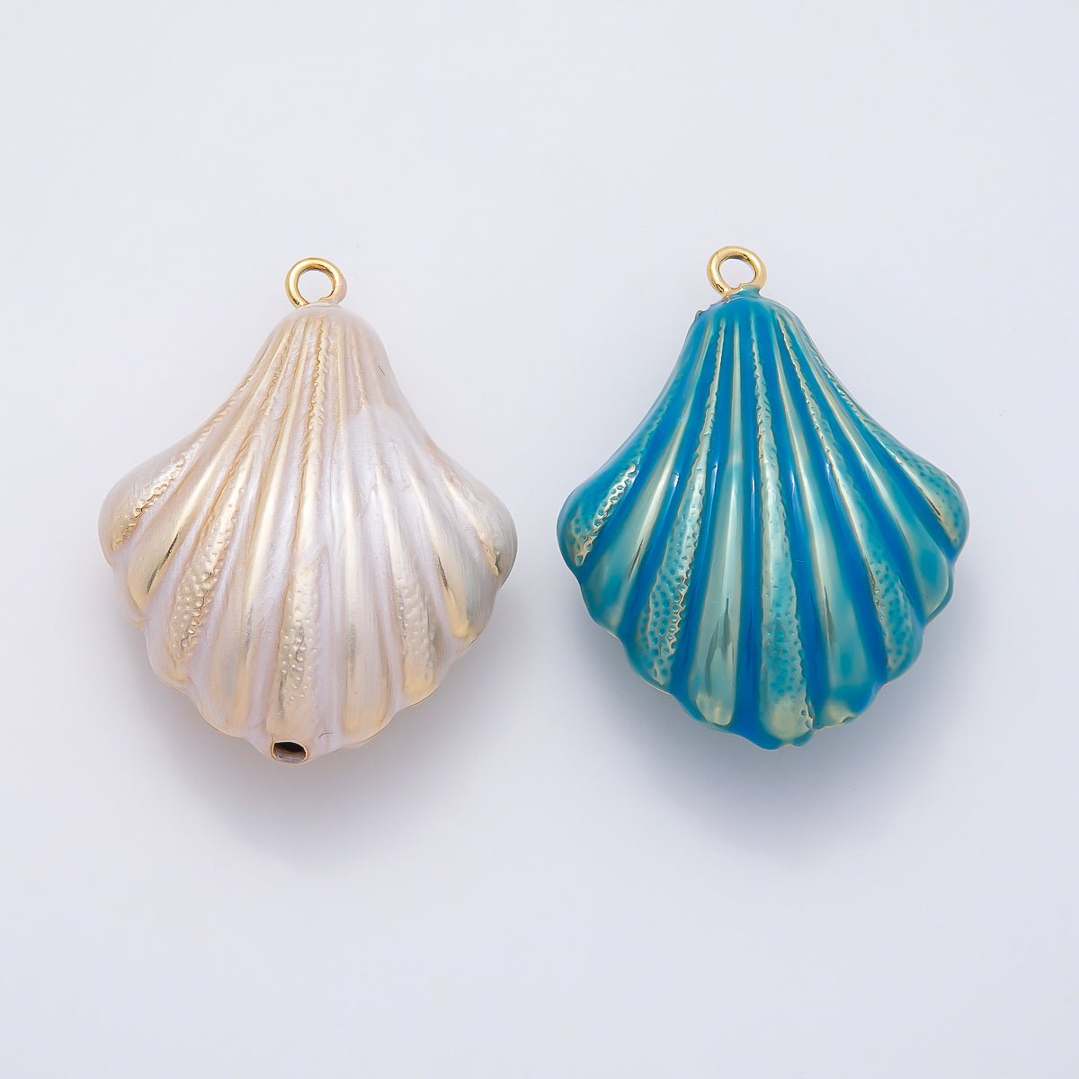 16K Gold Filled 45mm Blue, White Enamel Clam Sea Shell Charm | Charms-01058 Charms-01059 - DLUXCA