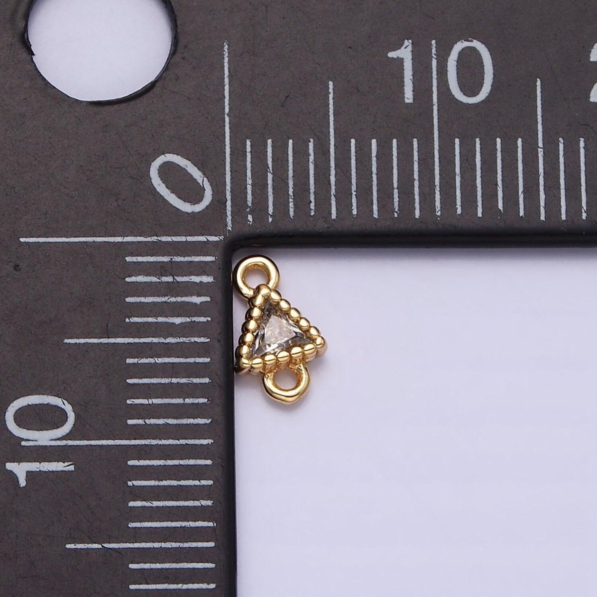 16k gold filled 4.5mm clear triangle cz dotted bezel connector in gold & silver | Y - 906 - DLUXCA