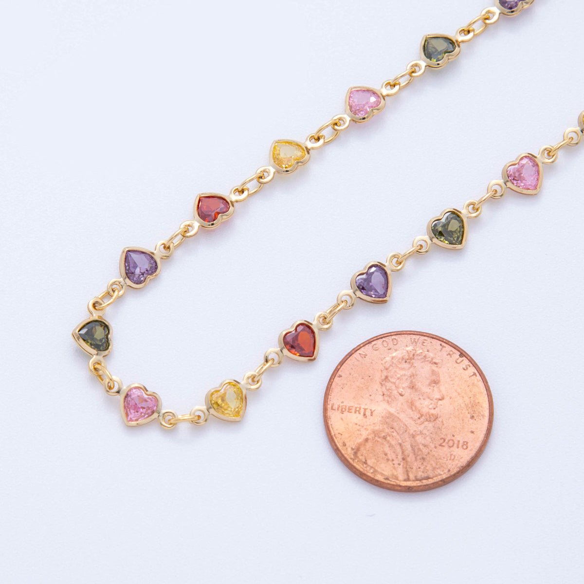 16K Gold Filled 4.5mm Multicolor CZ Multifaceted Heart Unfinished Chain by Yard | Roll - 1601 - DLUXCA