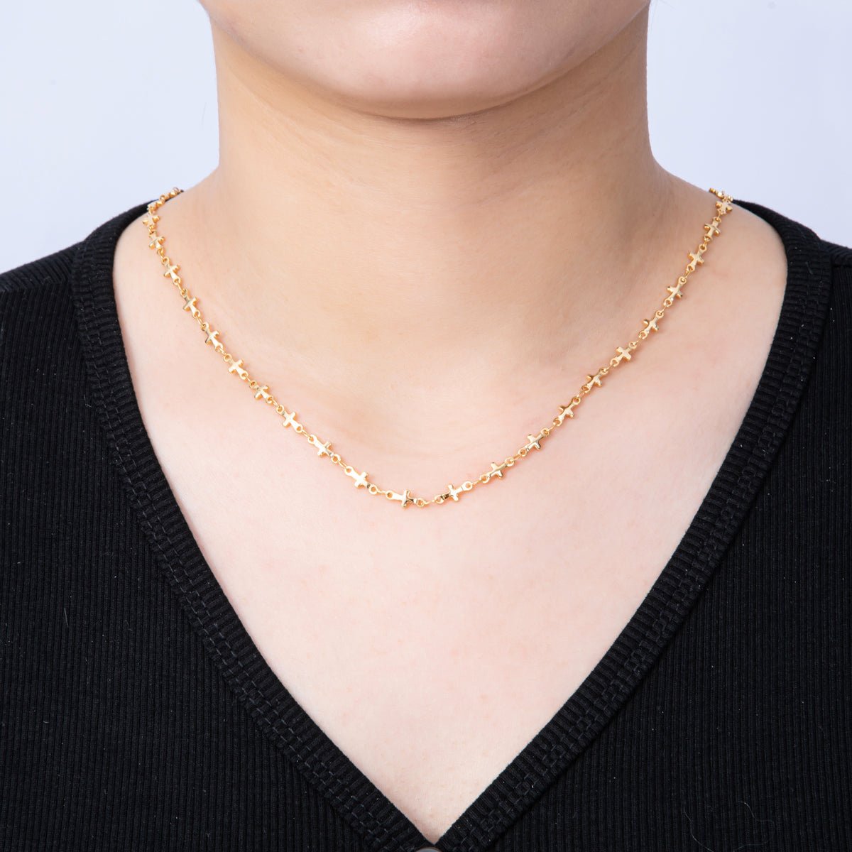 16K Gold Filled 4.5mm x 10mm Religious Cross Link Chain 20 Inch Necklace w. Extender | WA - 4141 - DLUXCA