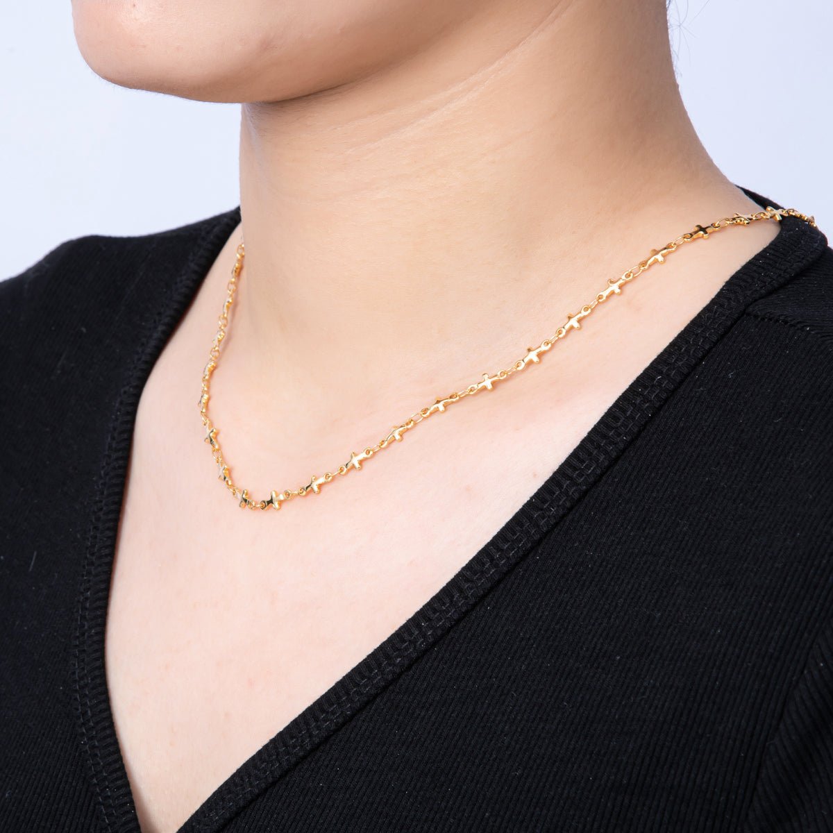 16K Gold Filled 4.5mm x 10mm Religious Cross Link Chain 20 Inch Necklace w. Extender | WA - 4141 - DLUXCA