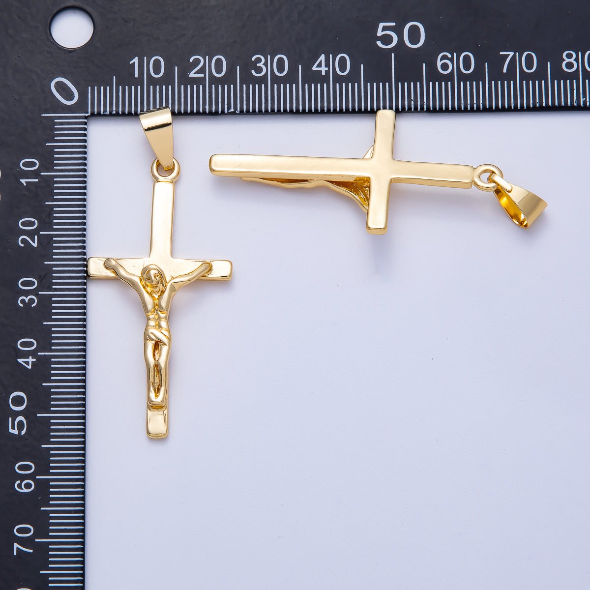 16K Gold Filled 47mm Minimalist Crucifix Cross Pendant | Charms - 00619 - DLUXCA