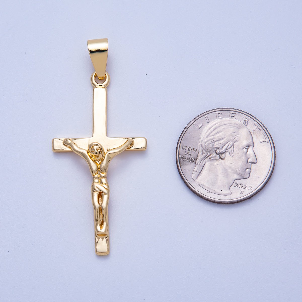 16K Gold Filled 47mm Minimalist Crucifix Cross Pendant | Charms - 00619 - DLUXCA