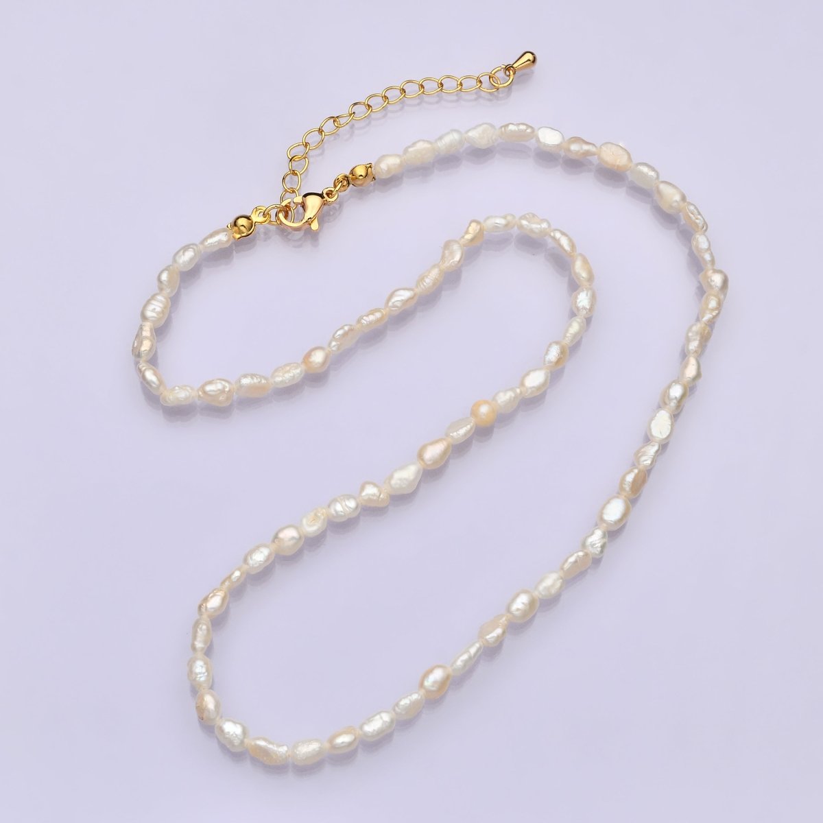 16K Gold Filled 4mm Baroque Freshwater Pearl 15.75 Inch Necklace w. 2" Extender | WA - 2539 - DLUXCA