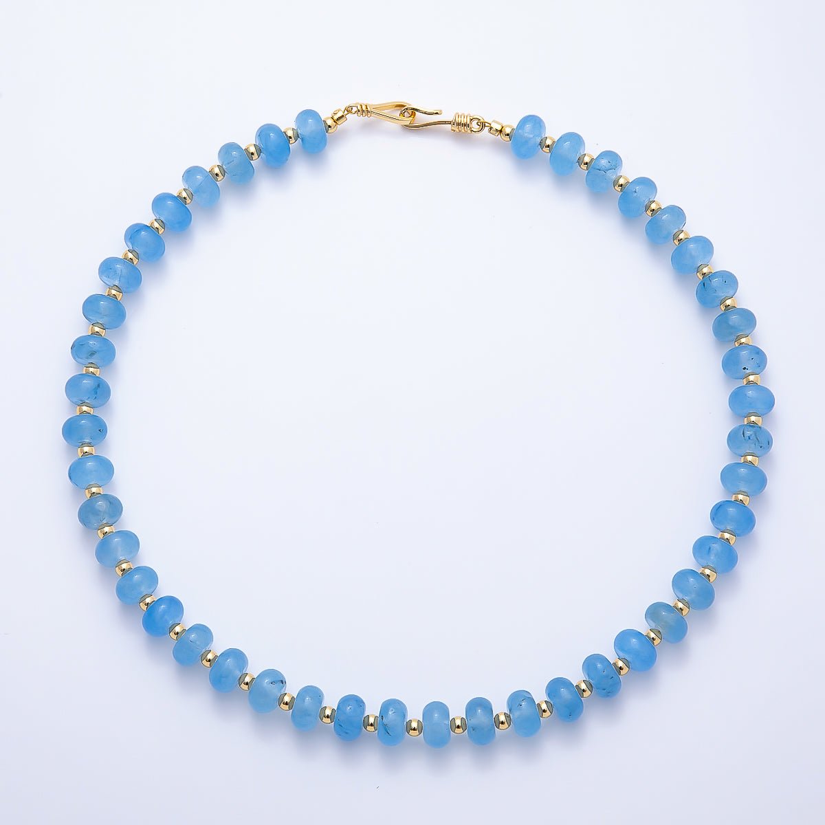 16K Gold Filled 4mm Blue Agate Bead Rondelle Gemstone Chain 18 Inch Necklace | WA-01728 - DLUXCA