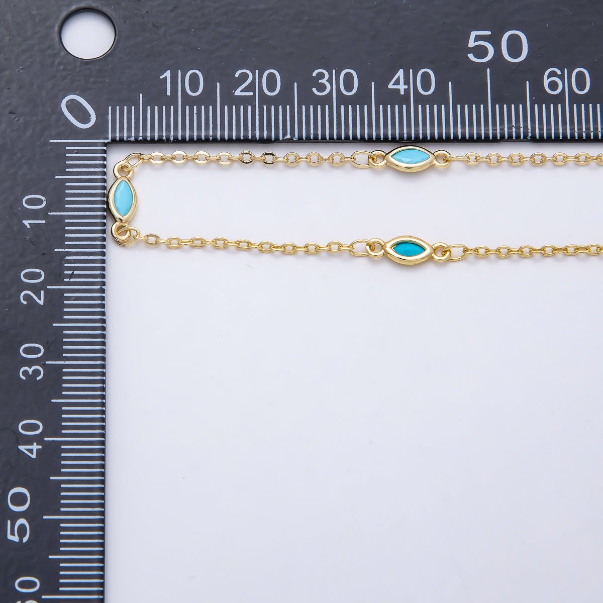 16K Gold Filled 4mm Blue Turquoise Marquise Bezel Satellite Gemstone Chain by Yard | Roll-01884 - DLUXCA