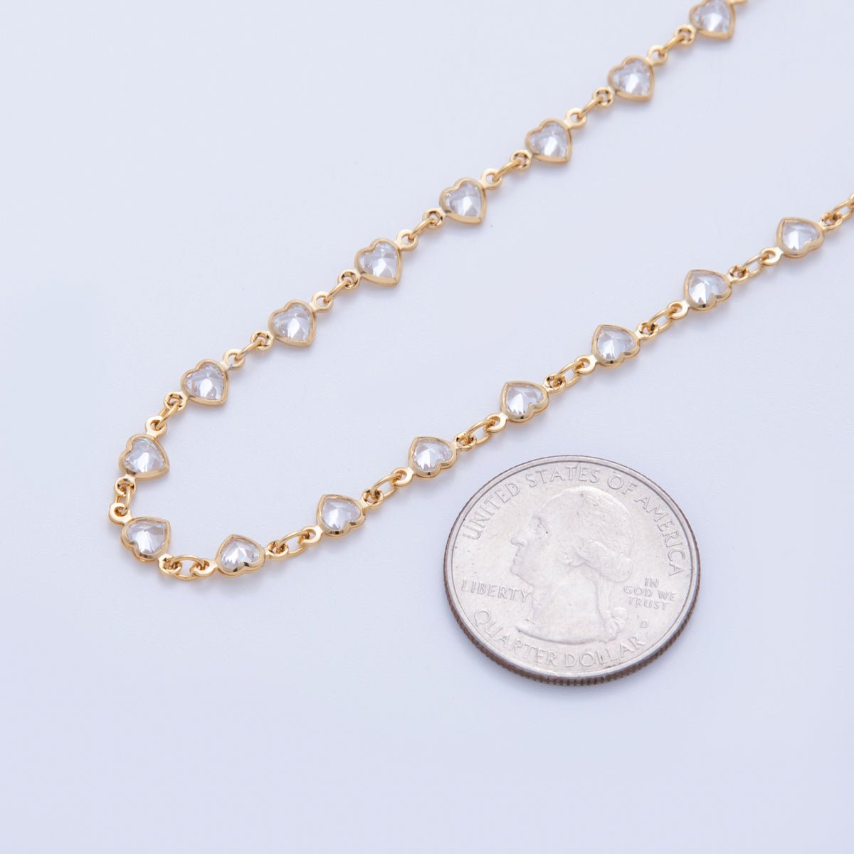 16K Gold Filled 4mm Clear CZ Multifaceted Heart Unfinished Chain by Yard | Roll - 1586 - DLUXCA
