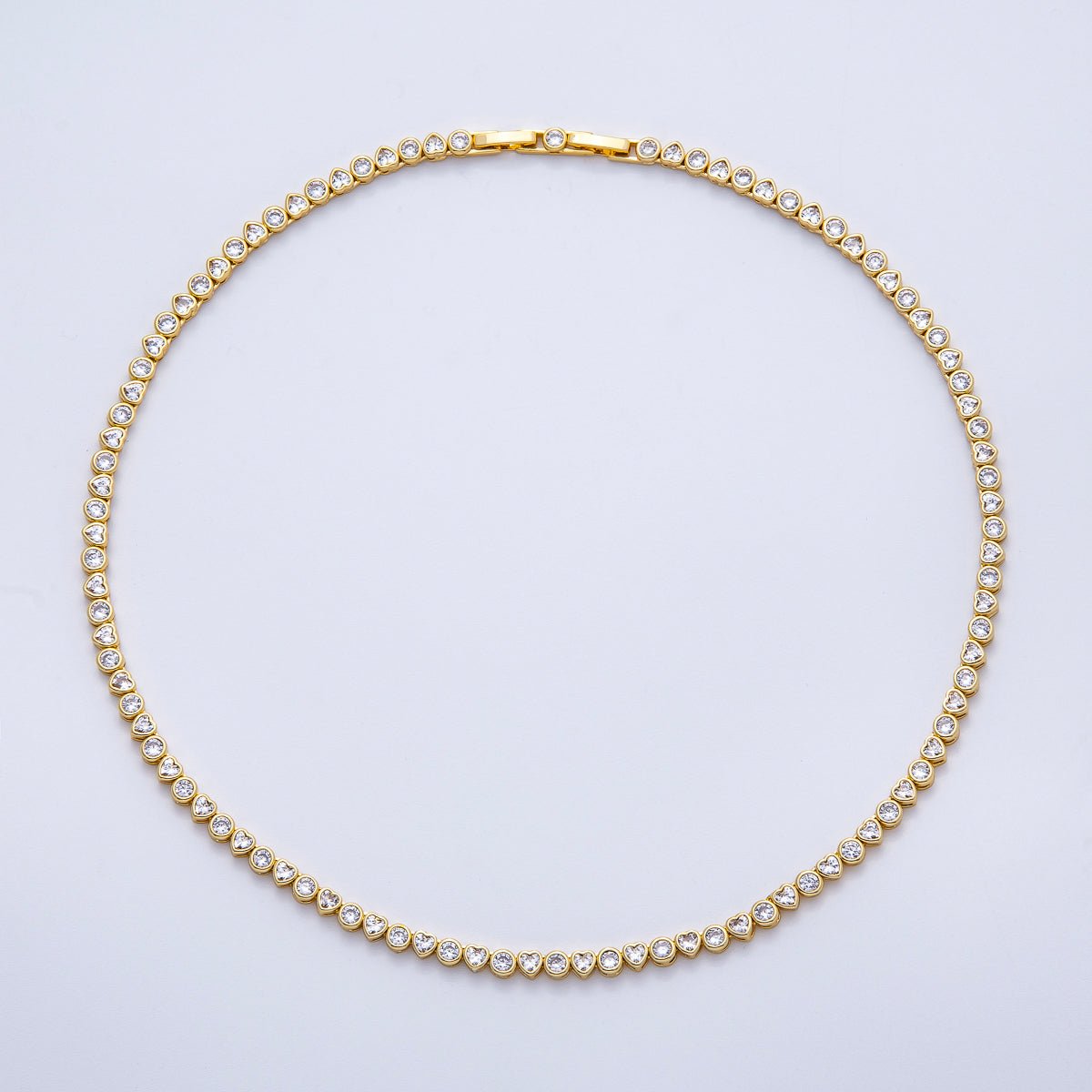 16K Gold Filled 4mm Clear CZ Round Heart Tennis Chain 16 Inch Adjustable Necklace | WA - 04244 - DLUXCA