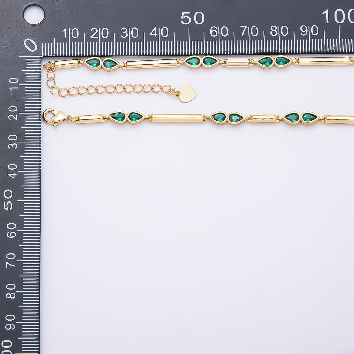 16K Gold Filled 4mm Clear, Green, Fuchsia CZ Teardrop Bar Lariat 17.5 Inch Necklace | WA-00146 WA-00153 WA-00185 - DLUXCA