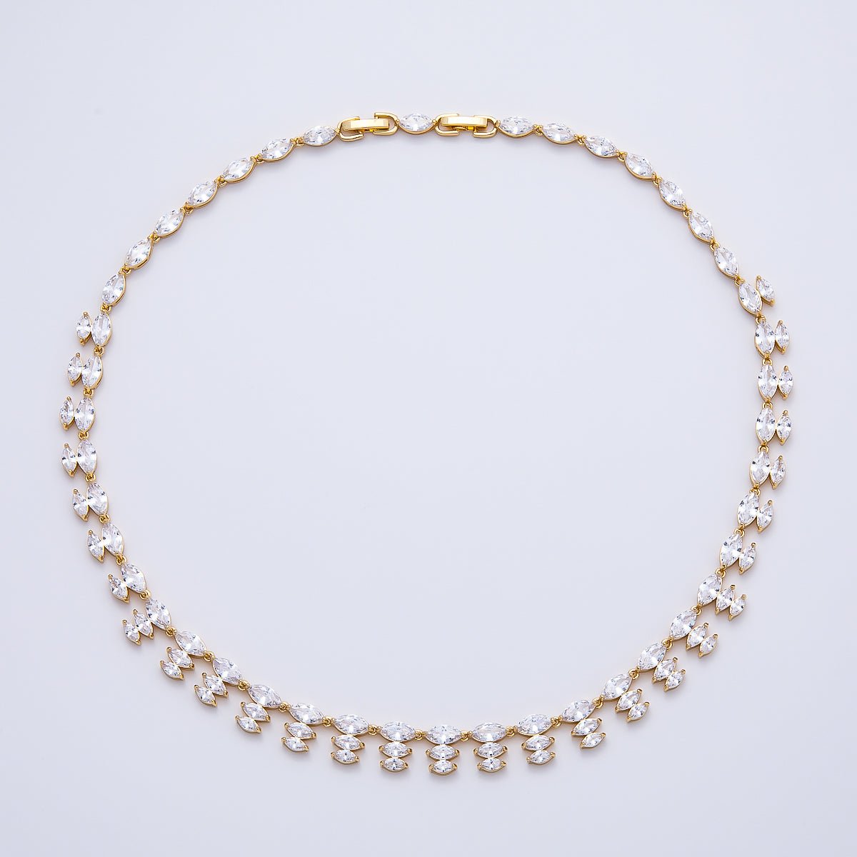 16K Gold Filled 4mm Clear Marquise CZ Multi Layer Tennis Chain 17 Inch Adjustable Necklace | WA-04683 - DLUXCA