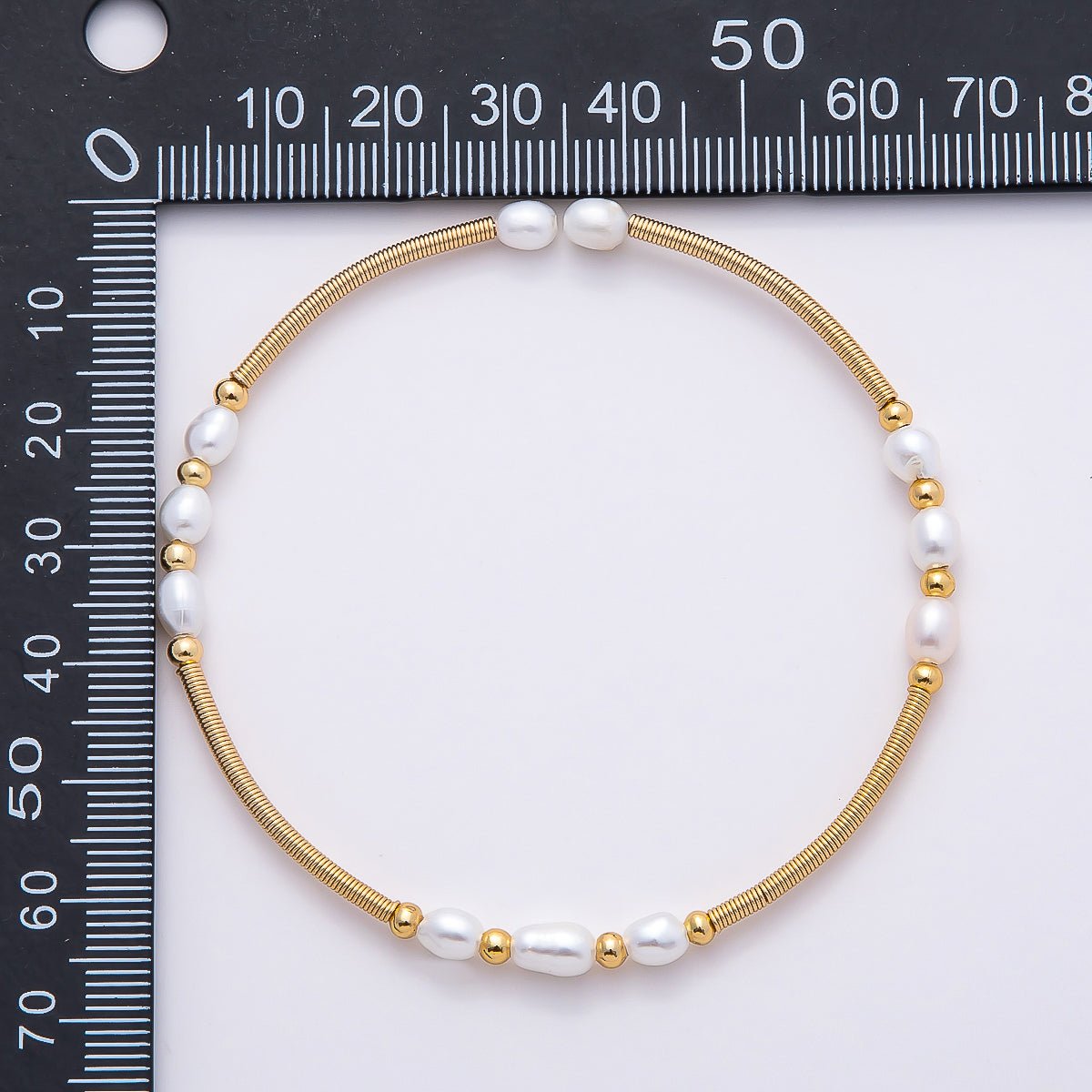 16K Gold Filled 4mm Freshwater Pearl Coil Wire Cuff Bangle Bracelet | WA - 04467 - DLUXCA