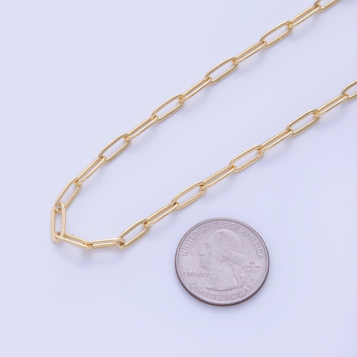 16K Gold Filled 4mm Minimalist Paperclip Unfinished Chain by Yard | Roll - 1574 - DLUXCA