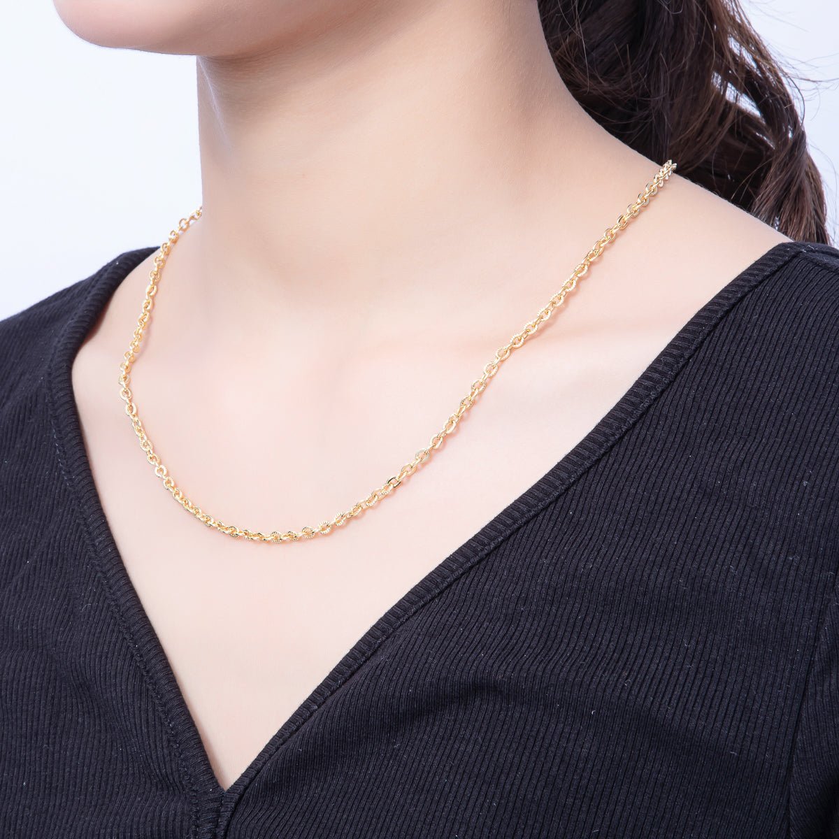 16K Gold Filled 4mm Ribbed Cable Chain 18 Inch, 19.5 Inch Necklace w. Extender | WA - 4070 WA - 4071 - DLUXCA