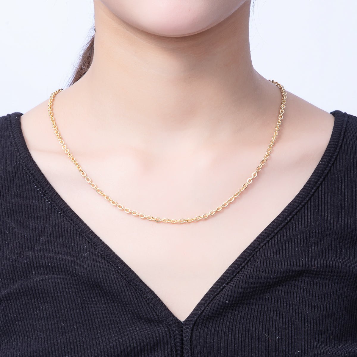 16K Gold Filled 4mm Ribbed Cable Chain 18 Inch, 19.5 Inch Necklace w. Extender | WA - 4070 WA - 4071 - DLUXCA