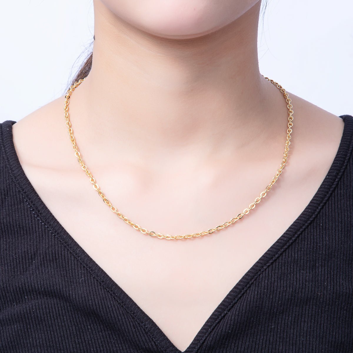 16K Gold Filled 4mm Ribbed Cable Chain 18 Inch, 19.5 Inch Necklace w. Extender | WA - 4070 WA - 4071 - DLUXCA