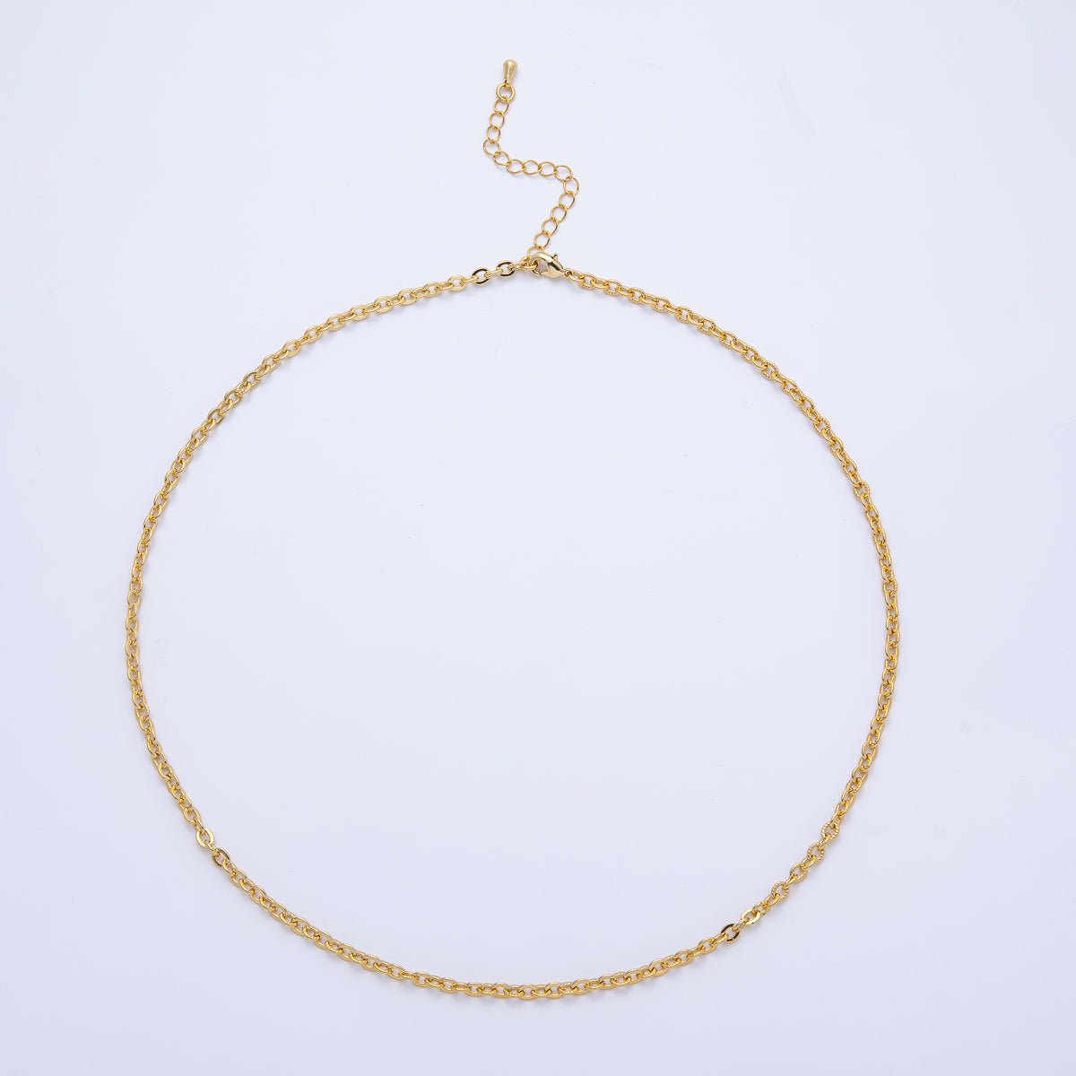 16K Gold Filled 4mm Ribbed Cable Chain 18 Inch, 19.5 Inch Necklace w. Extender | WA - 4070 WA - 4071 - DLUXCA