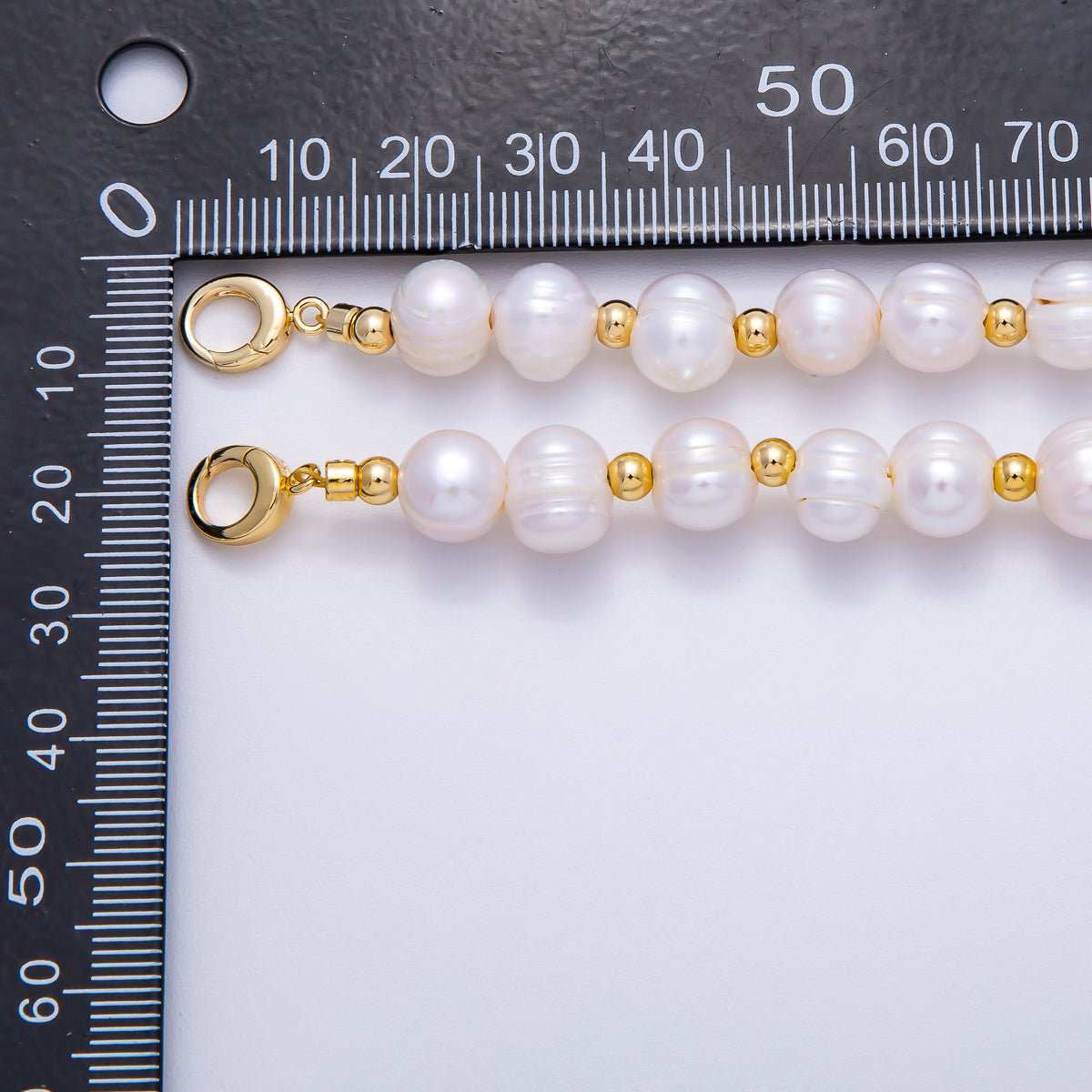 16K Gold Filled 4mm Ribbed Round Freshwater Pearl Bead 17 Inch Necklace | WA - 04301 - DLUXCA