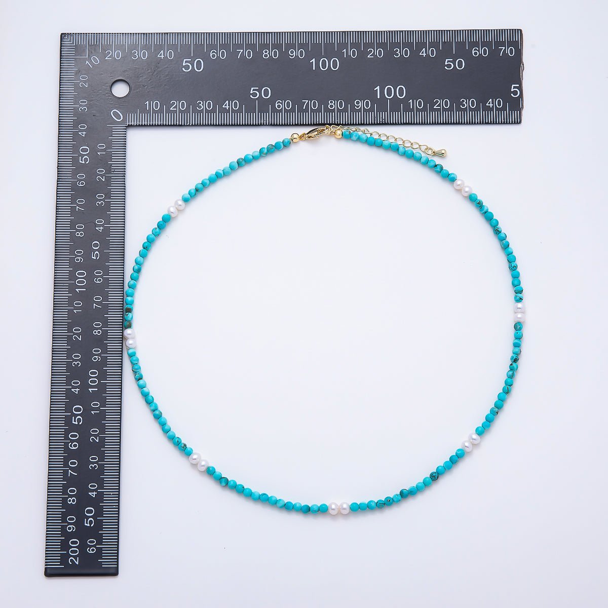 16K Gold Filled 4mm Shell Pearl Turquoise Gemstone Chain 16.5 Inch Necklace w. Extender | WA-00250 WA-00258 - DLUXCA