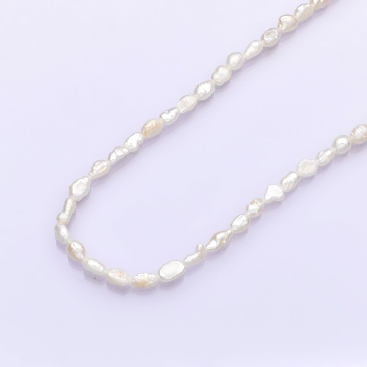 16K Gold Filled 4mm White Biwa Baroque Freshwater Pearl 16 Inch Necklace w. Extender | WA - 2631 - DLUXCA