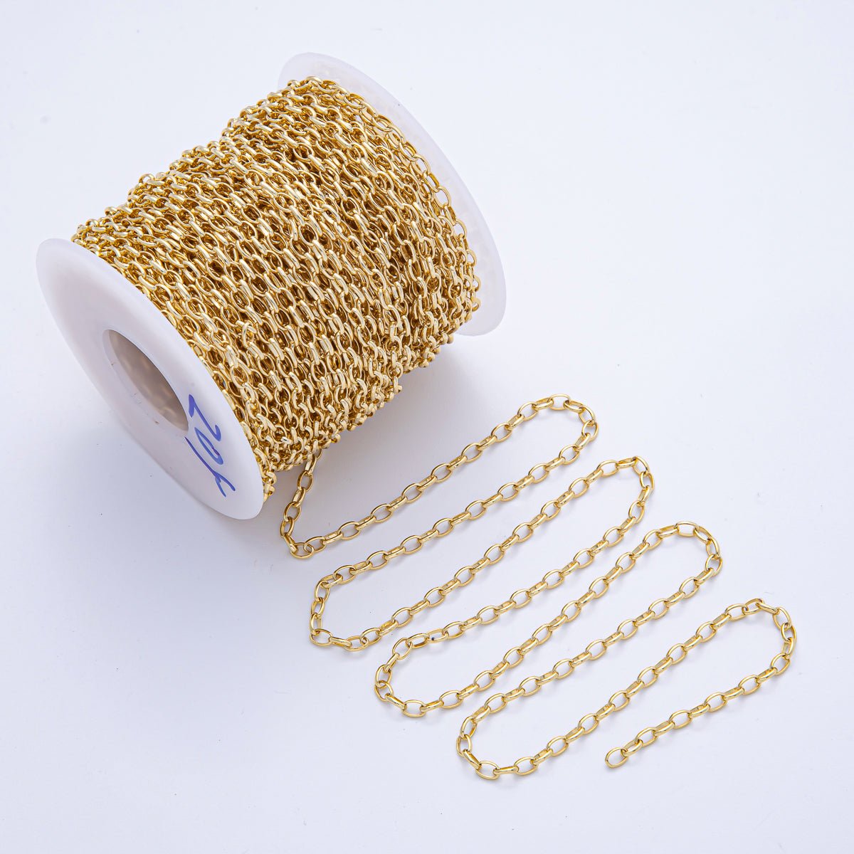 16K Gold Filled 4mm x 3mm Oval Paperclip Unfinished Chain by Yard | Roll - 1786 - DLUXCA
