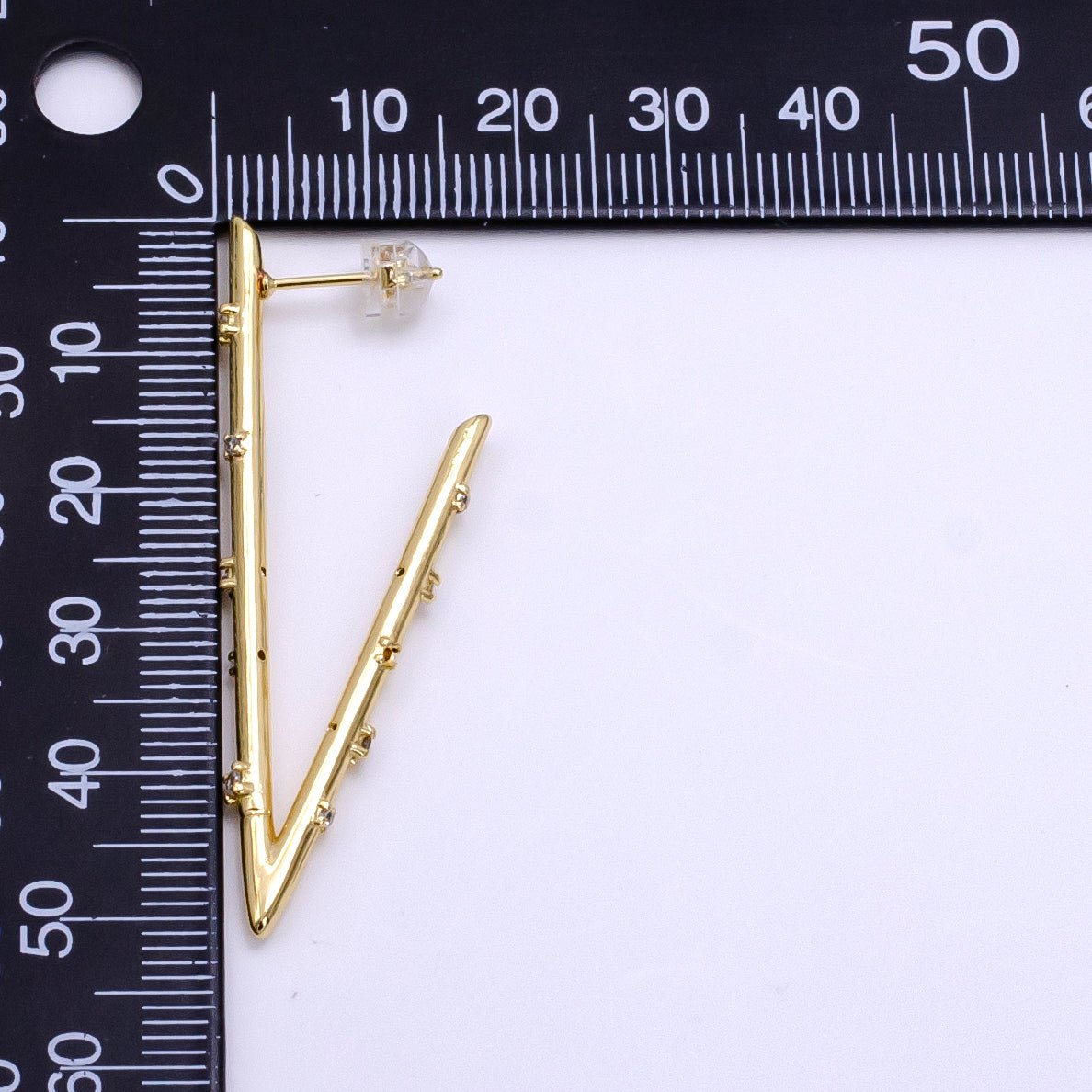 16K Gold Filled 50mm Clear CZ Dotted Triangle Hoop Earrings - DLUXCA