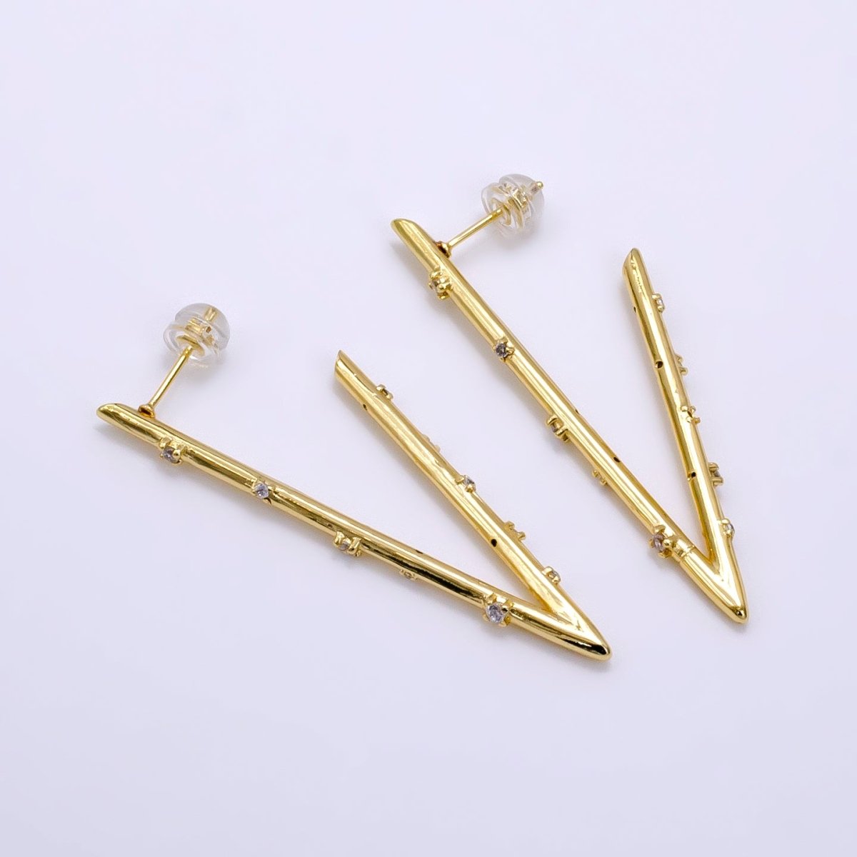 16K Gold Filled 50mm Clear CZ Dotted Triangle Hoop Earrings - DLUXCA