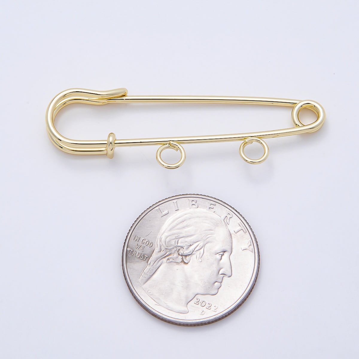 16K Gold Filled 50mm Double Loop Minimalist Safety Pin Brooch Bag Charm Findings | Findings-00171 - DLUXCA