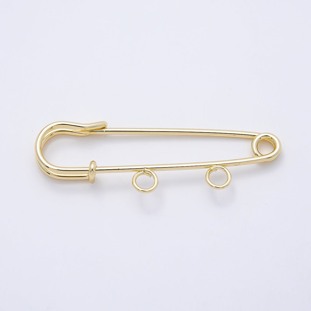 16K Gold Filled 50mm Double Loop Minimalist Safety Pin Brooch Bag Charm Findings | Findings-00171 - DLUXCA