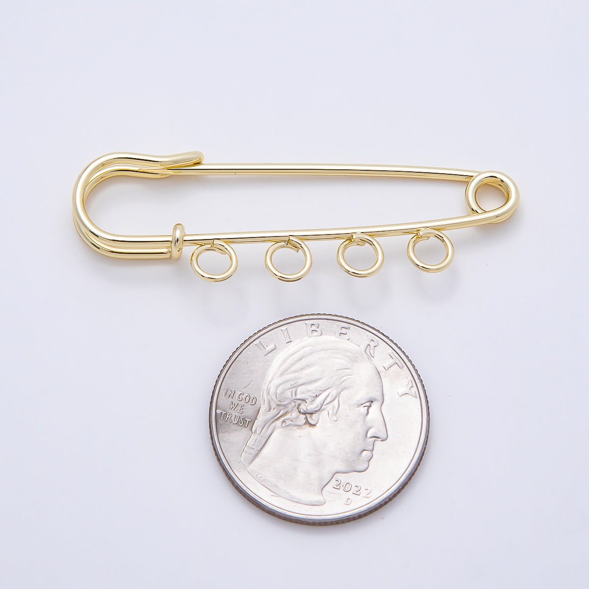 16K Gold Filled 50mm Four Loop Minimalist Safety Pin Brooch Bag Charm Findings | Findings-00172 - DLUXCA