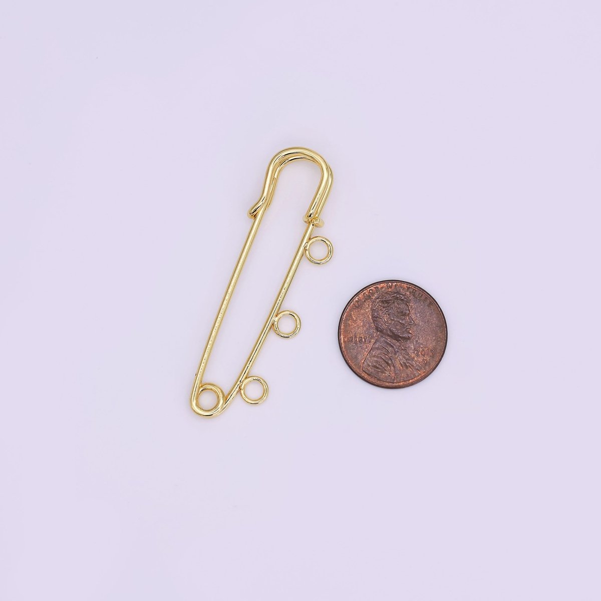 16K Gold Filled 50mm Triple, Multiple Loop Safety Pin Brooch Bag Charm Finding | Z1092 - DLUXCA