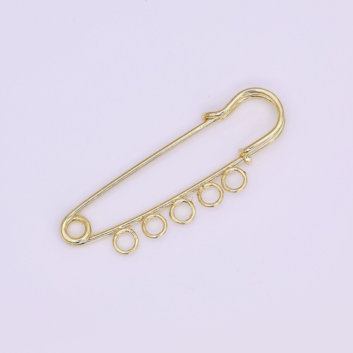 16K Gold Filled 50mm Triple, Multiple Loop Safety Pin Brooch Bag Charm Finding | Z1092 - DLUXCA